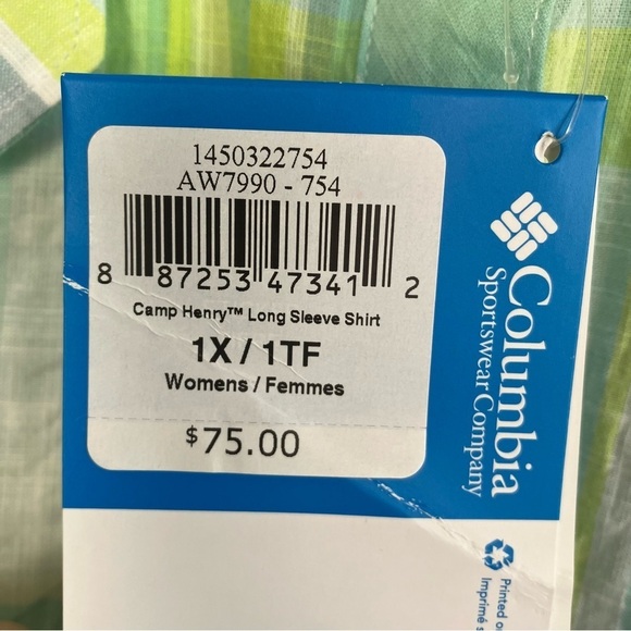 Columbia Camp Henry Shirt Tippet Plaid Roll-up Sleeve Casual Gauzy Hiking NWT 1X - Picture 16 of 16